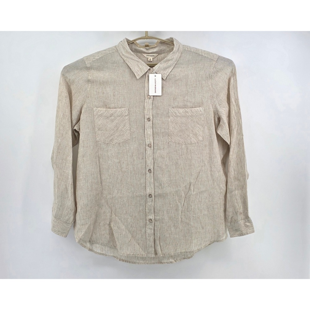 Lucky Brand Mens Shirt Size XL Beige‎ Linen Blend Long Sleeve Button Down NWT